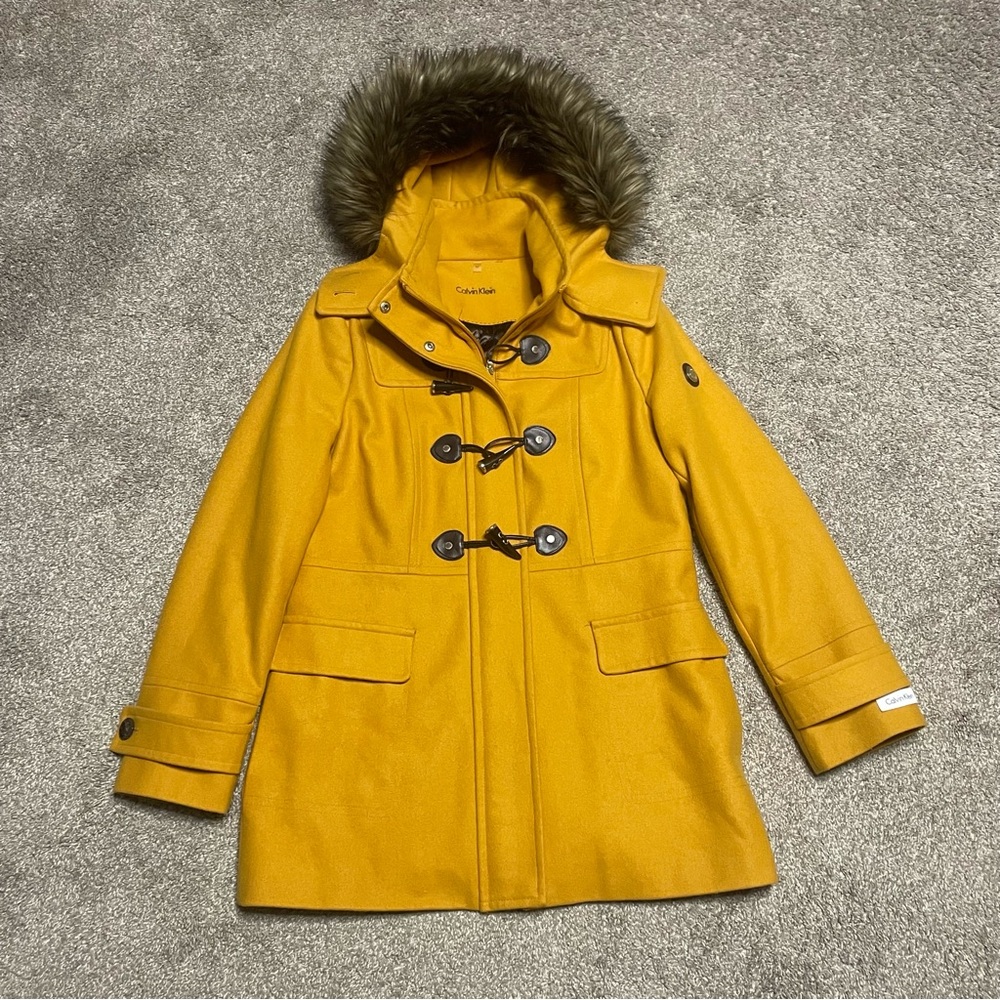 Women’s Calvin Klein Wool Blend Hooded Pea Coat Size 12